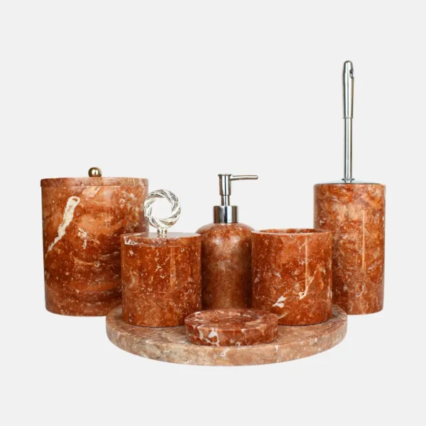 Alora Kırmızı Traverten 7 Parça Banyo Seti