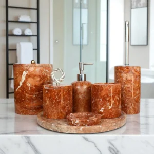 Alora Kırmızı Traverten 7 Parça Banyo Seti