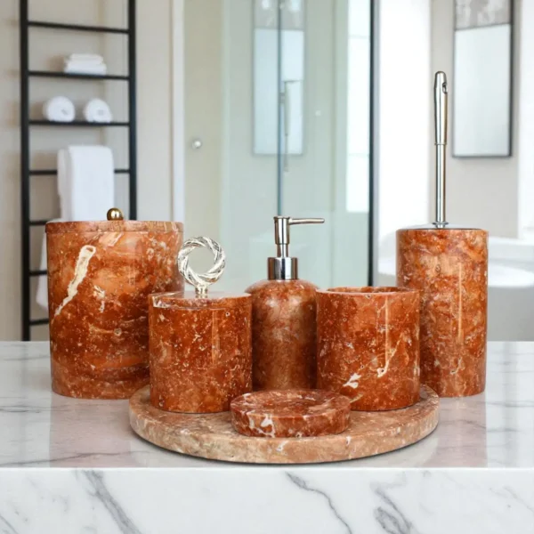 Alora Kırmızı Traverten 7 Parça Banyo Seti