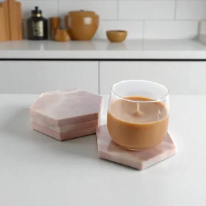 Rosa Lux Pembe Mermer Bardak Altlığı Seti