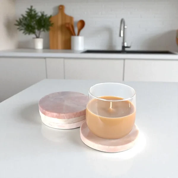 69 Rosa Lux Pembe Mermer Bardak Altlığı Seti