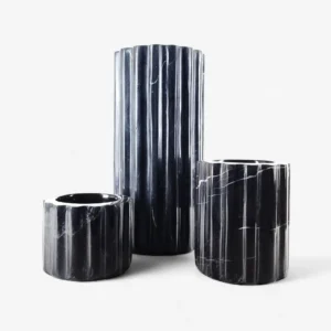 Wave Siyah Mermer 3 Parça Vazo Seti